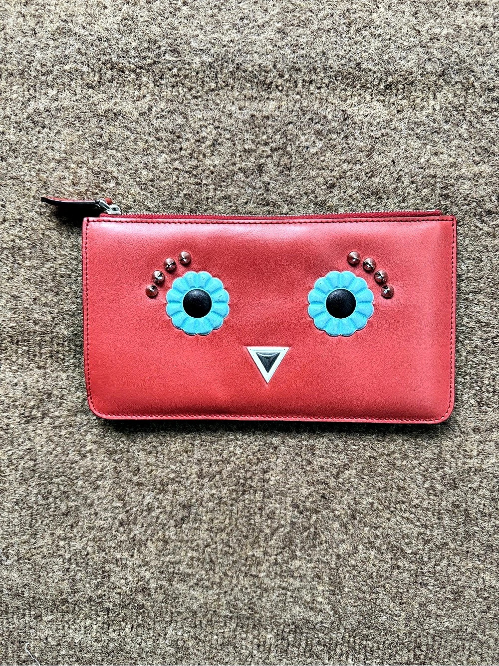 Fendi Bag Bugs Monster Eyes Flat Pouch Red Leather-Trimmed Eye-Detail Wristlet